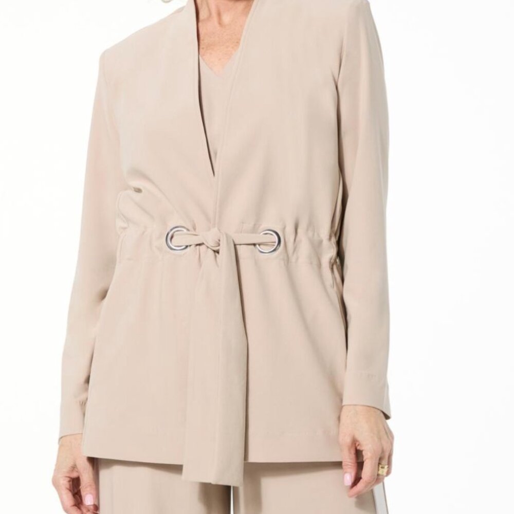 WynneLayers Luxe Crepe Belted Jacket with Grommet Detail in Size Small